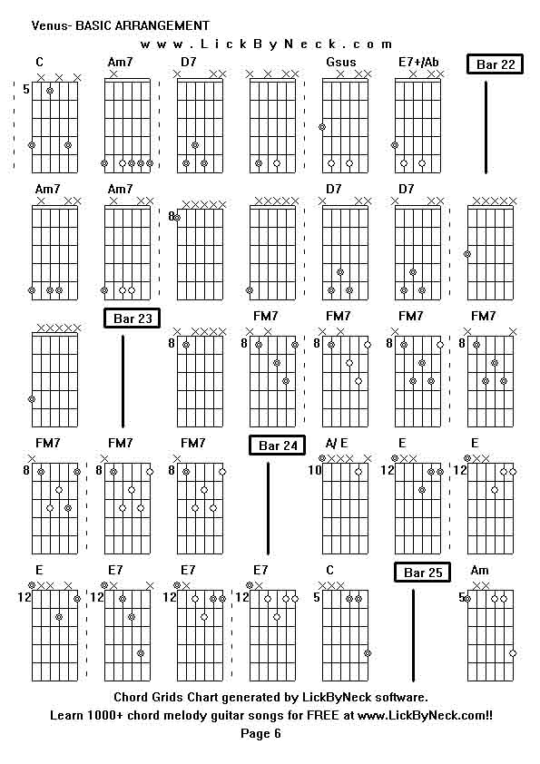 Chord Grids Chart of chord melody fingerstyle guitar song-Venus- BASIC ARRANGEMENT,generated by LickByNeck software.